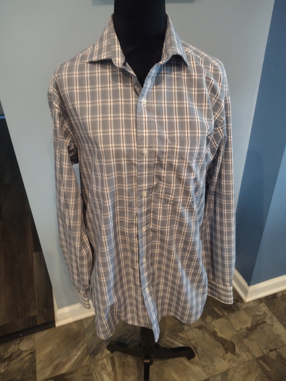 Tommy Hilfiger Blue and White Plaid Dress Shirt